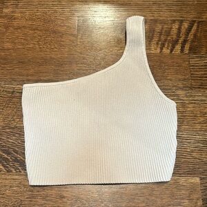 Aritzia - Babaton sculpt one shoulder ribbed top. Beige. Size XS